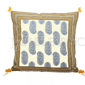 Olive Color Border Keri Block Print Cotton Cushion Cover