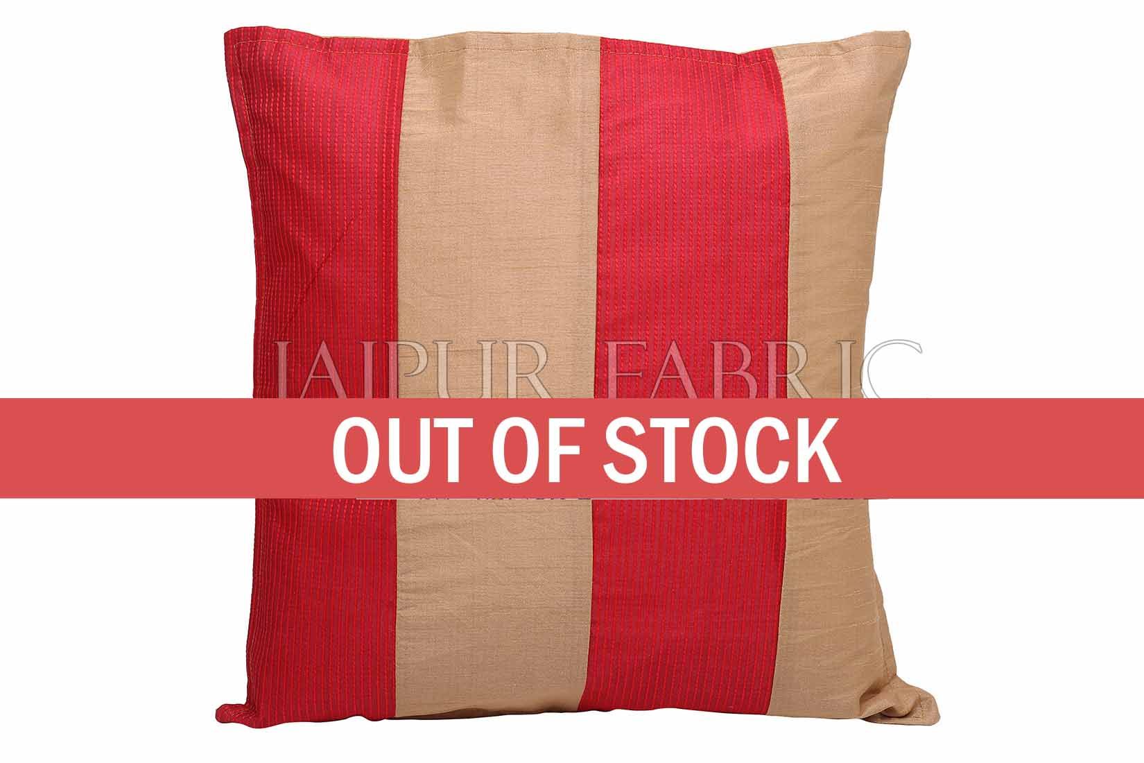 Golden and Red Thread Work Cotton Satin Silk Cushion Cover