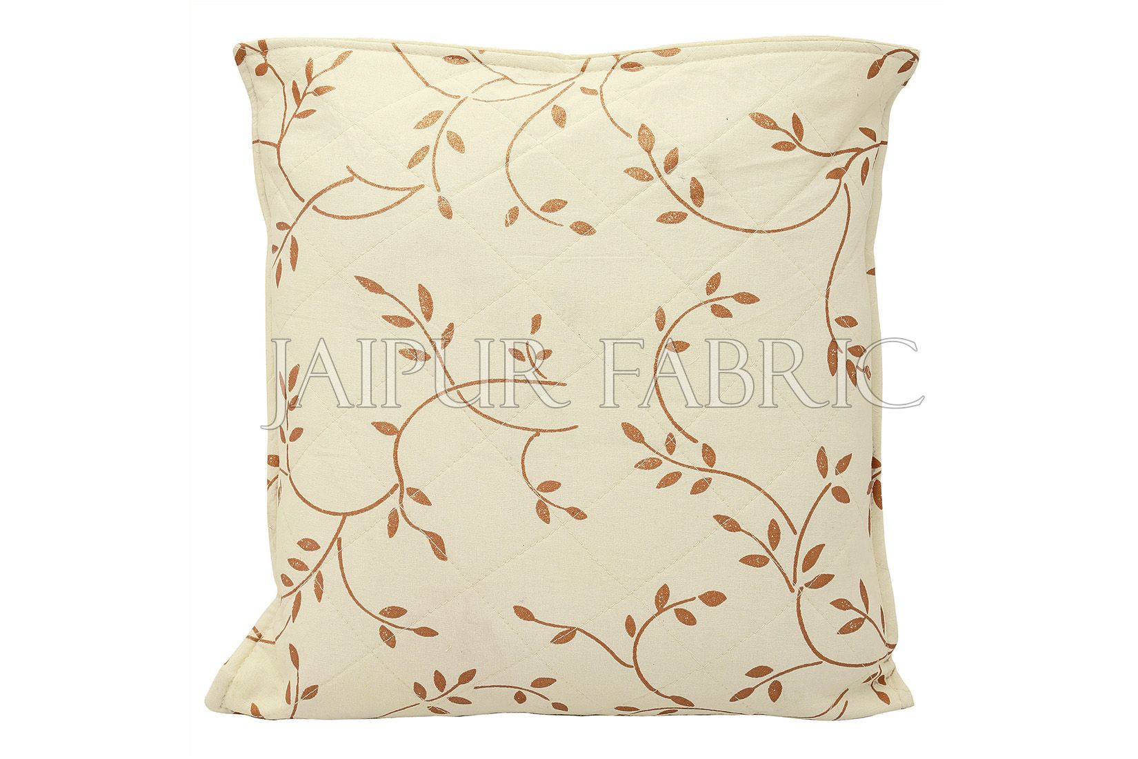 Cream Base Golden Leaf  Print Cotton Cushion Cover