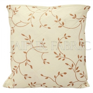 Cream Base Golden Leaf  Print Cotton Cushion Cover
