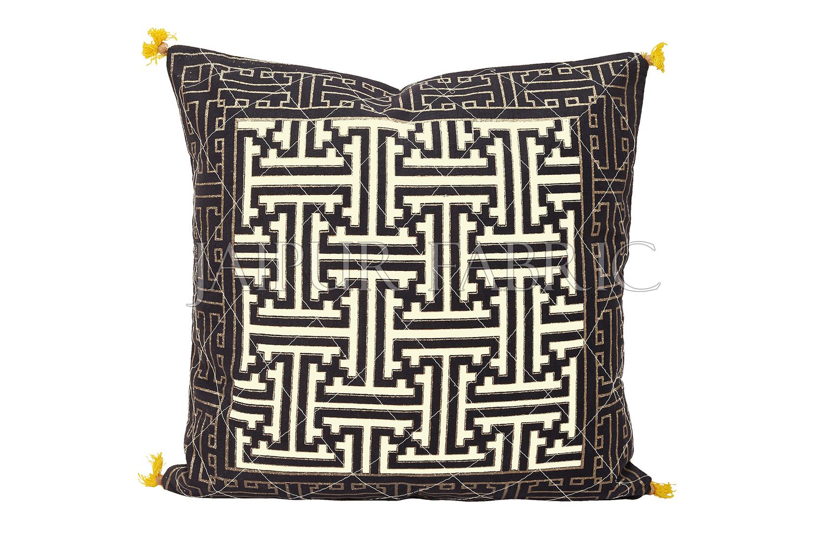 Cream Base Black Border Maze Design Cotton Cushion Cover