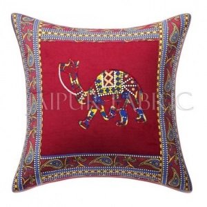 Maroon Camel Design Patchwork &amp; Applique Cushion Cover