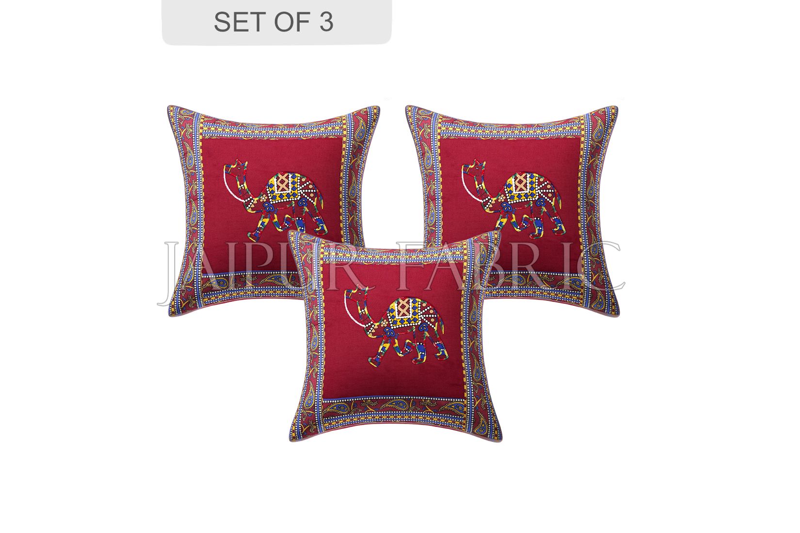 Maroon Camel Design Patchwork & Applique Cushion Cover