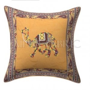 Brown Camel Design Patchwork &amp; Applique Cushion Cover