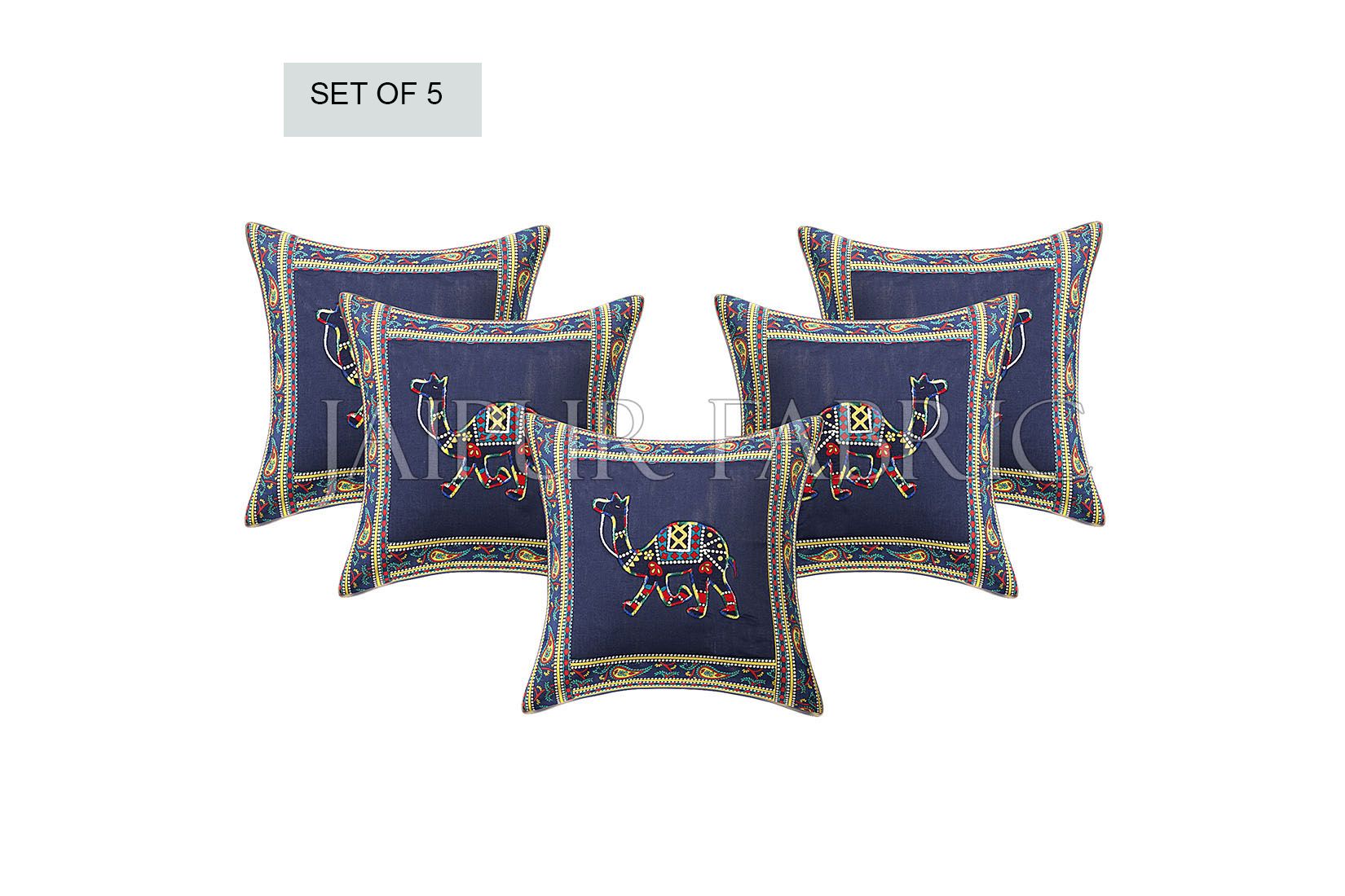 Blue Camel Design Patchwork & Applique Cushion Cover