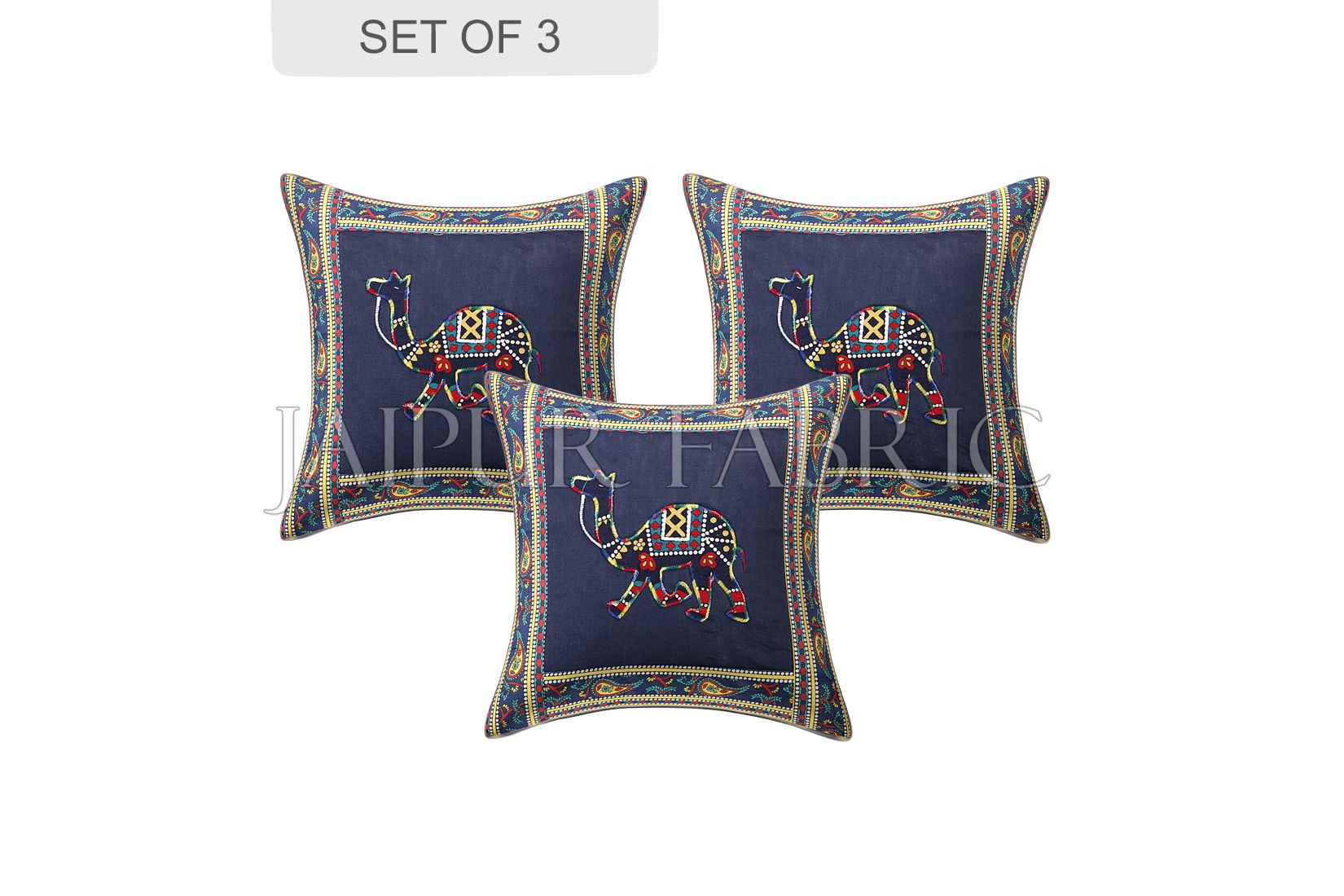 Blue Camel Design Patchwork & Applique Cushion Cover
