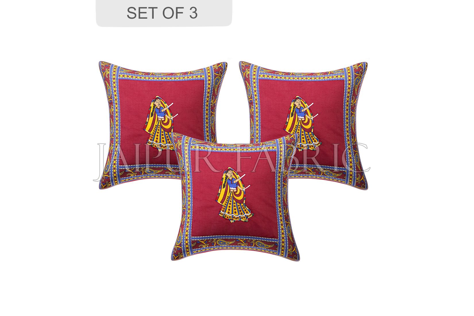 Maroon Dance Design Patchwork & Applique Cushion Cover