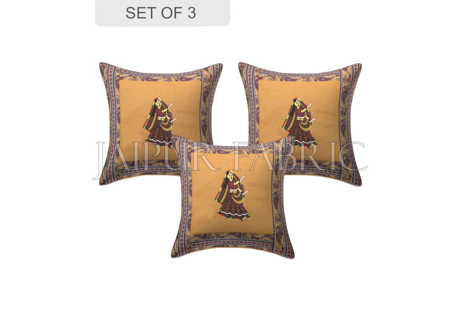 Brown Dance Design Patchwork & Applique Cushion Cover
