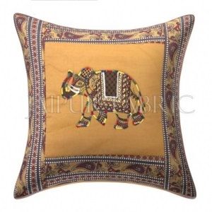 Brown Elephant Design Patchwork & Applique Cushion Cover