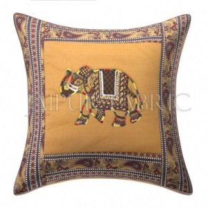 Brown Elephant Design Patchwork &amp; Applique Cushion Cover
