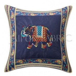 Blue Elephant Design Patchwork &amp; Applique Cushion Cover
