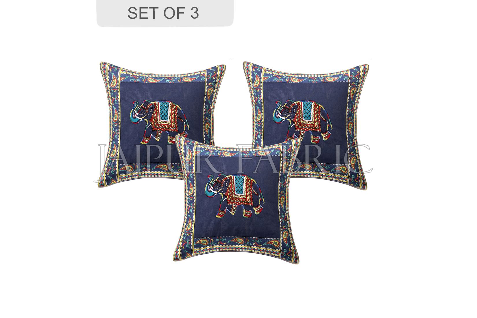 Blue Elephant Design Patchwork & Applique Cushion Cover