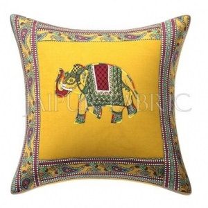 New Mustard Elephant Design Patchwork & Applique Cushion Cover