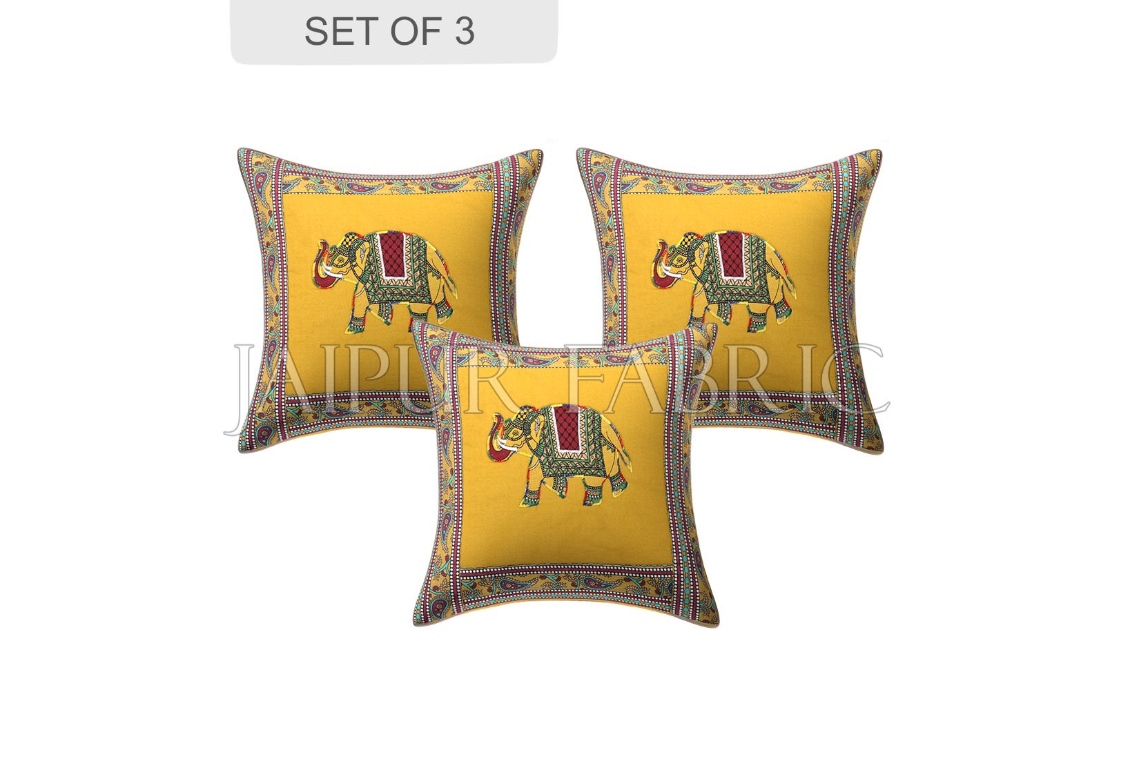 New Mustard Elephant Design Patchwork & Applique Cushion Cover