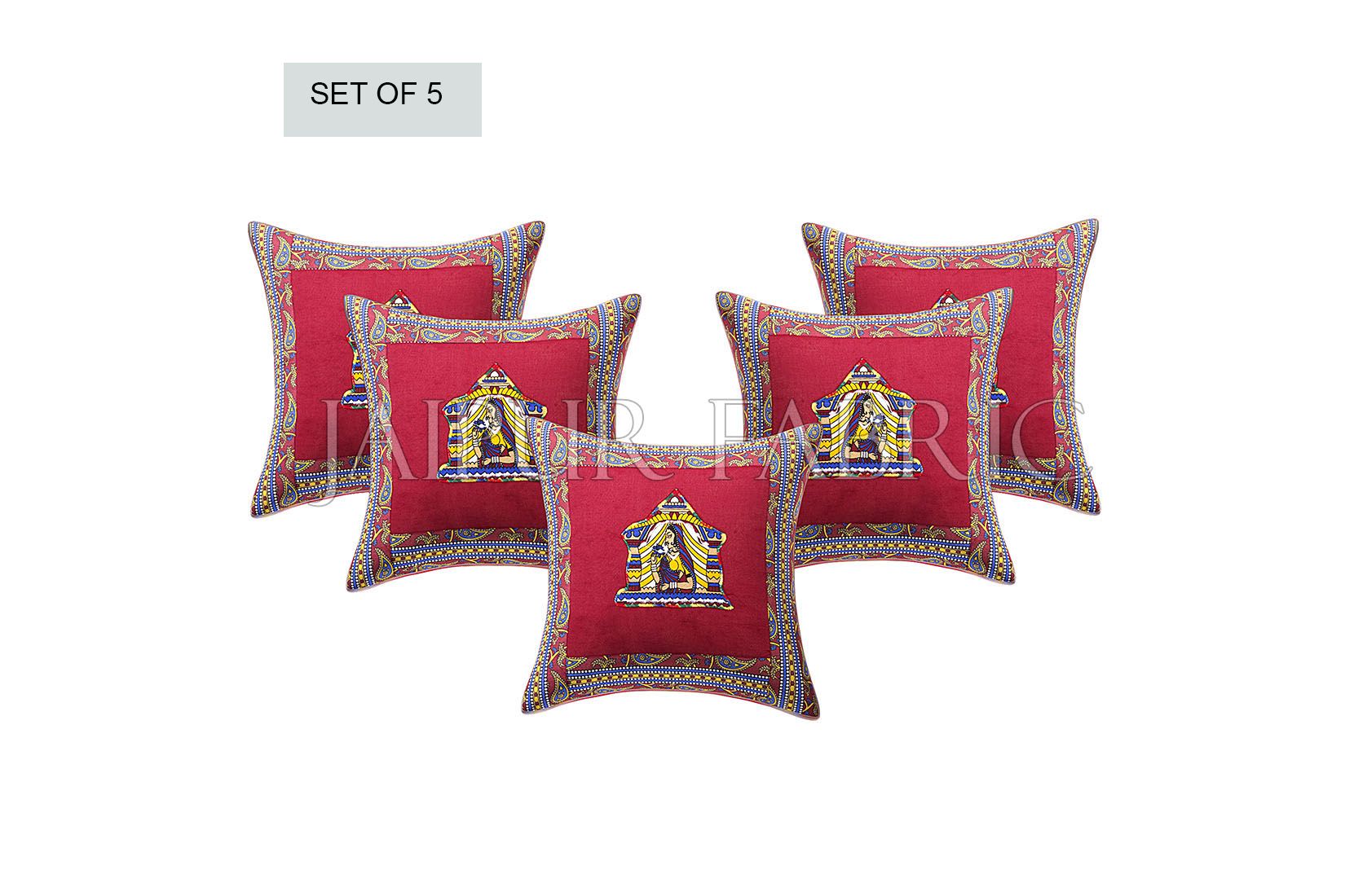 Maroon Doli Design Patchwork & Applique Cushion Cover
