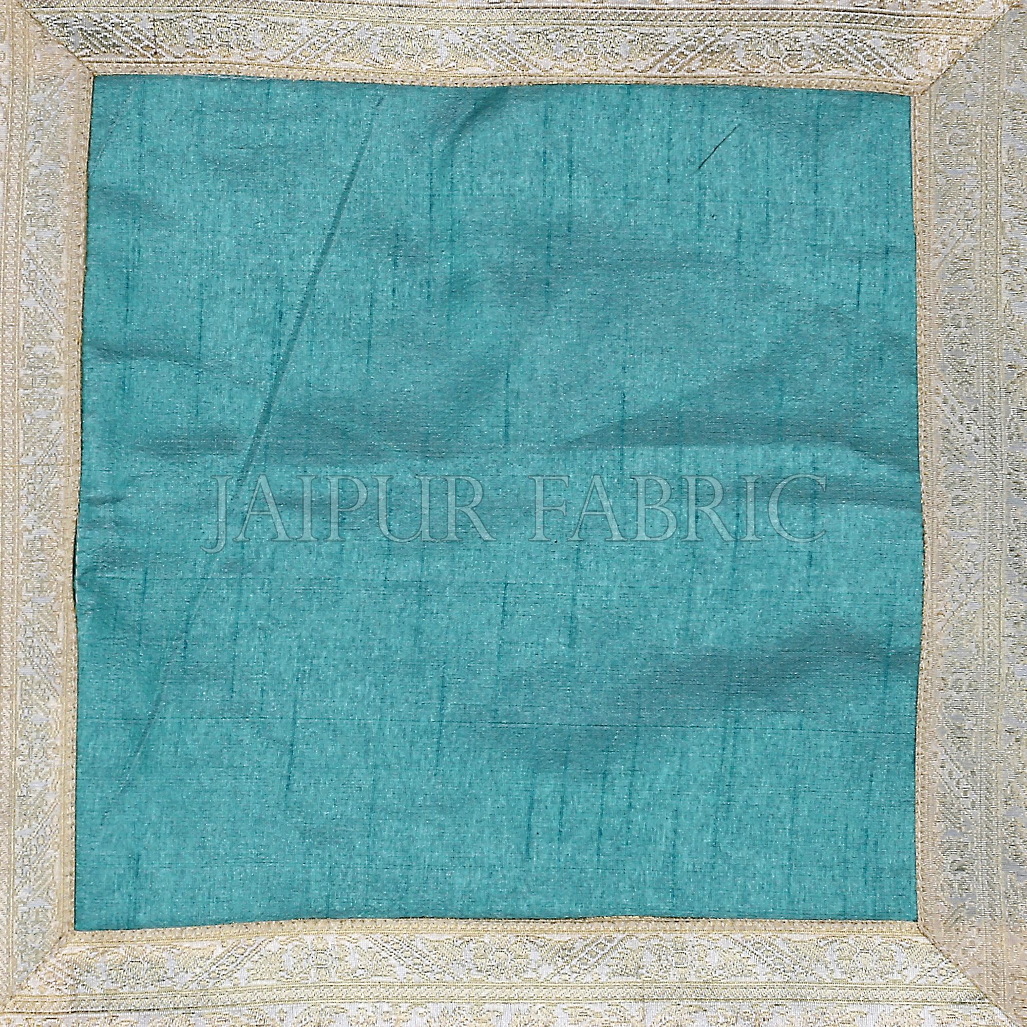 Sky Blue Base White Gota Work Border Cotton Satin Silk Cushion Cover