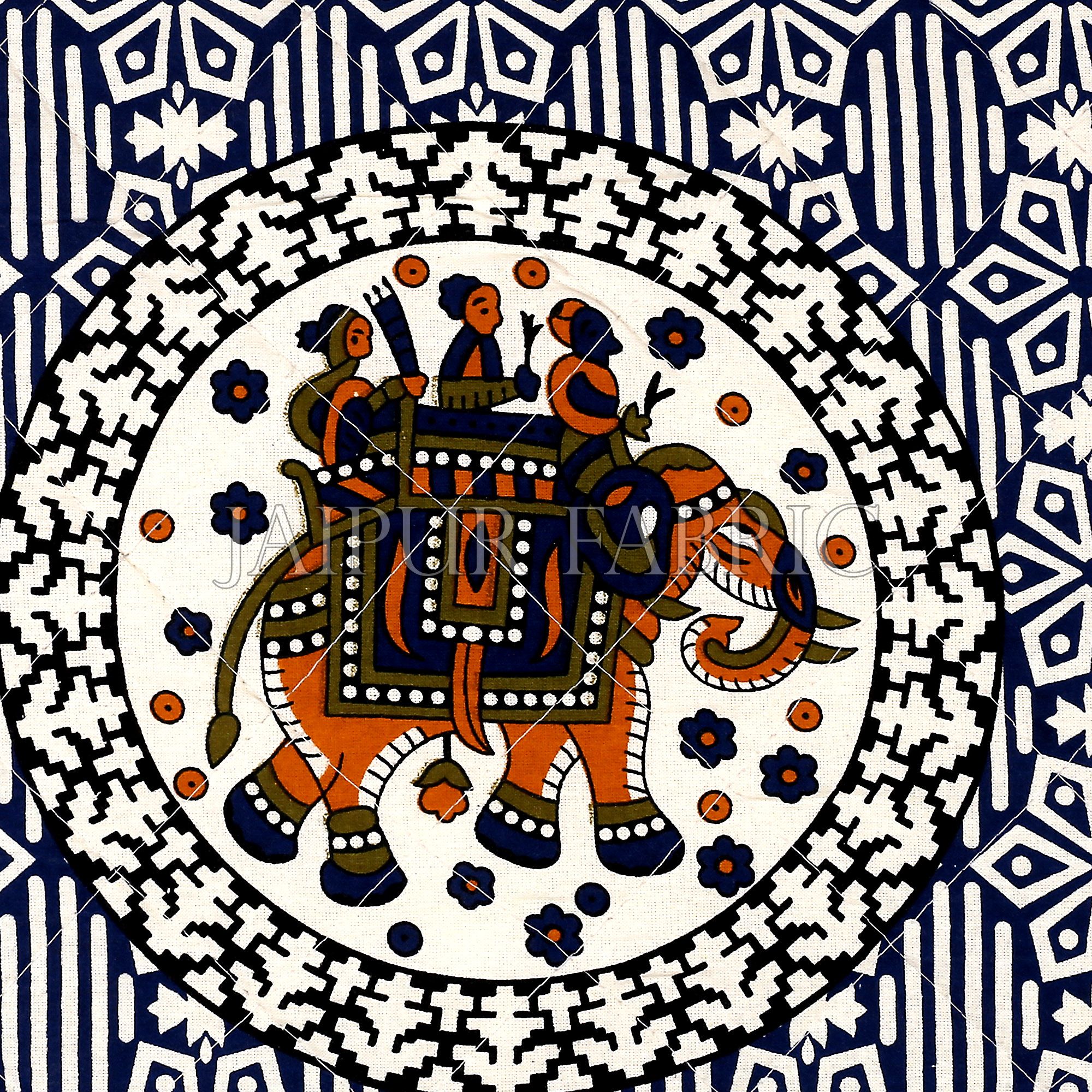 Navy Blue Base  Elephant Print Cotton Cushion Cover