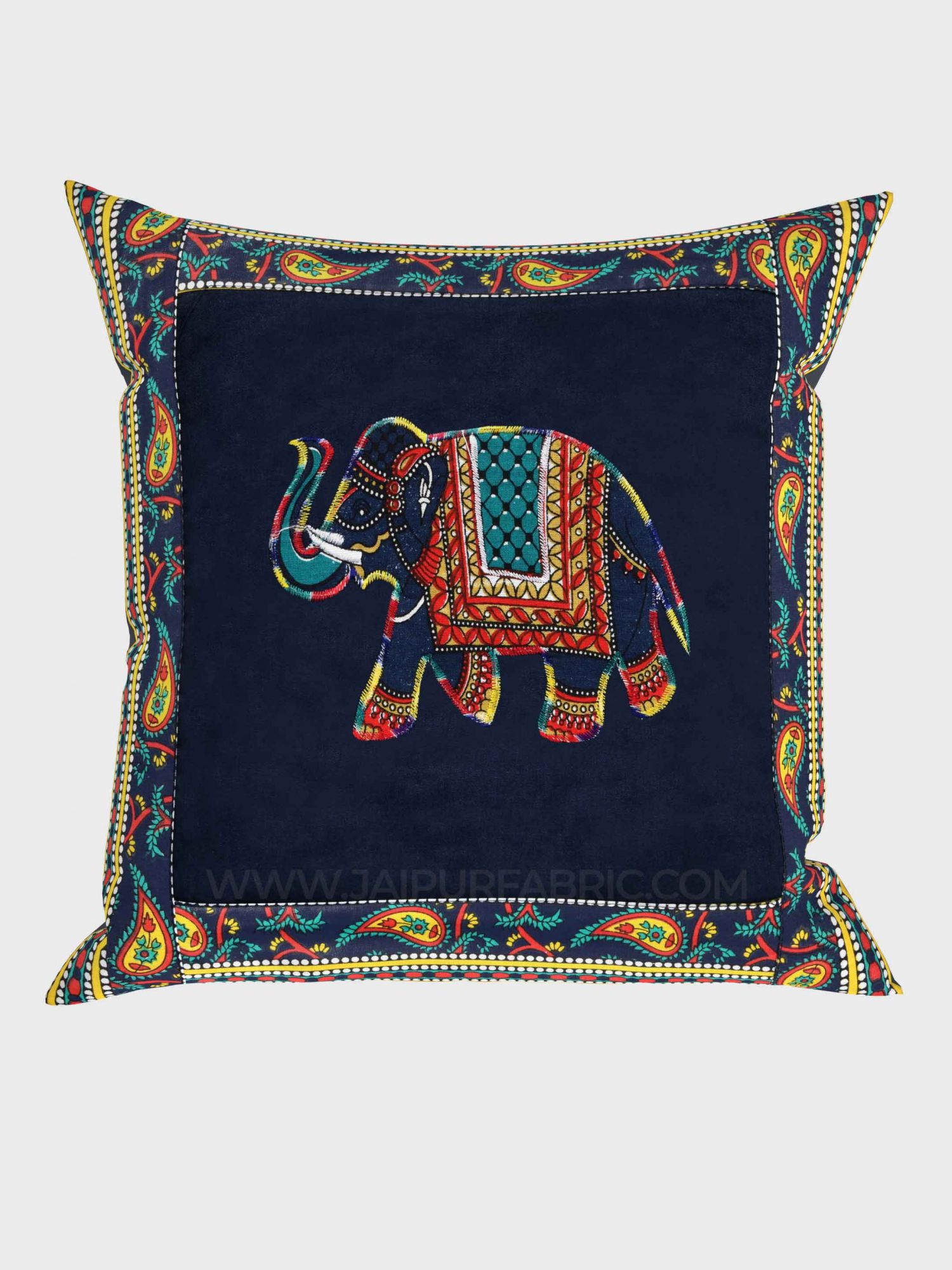 Applique Blue Elephant Jaipuri Hand Made Embroidery Patch Work Cushion Cover