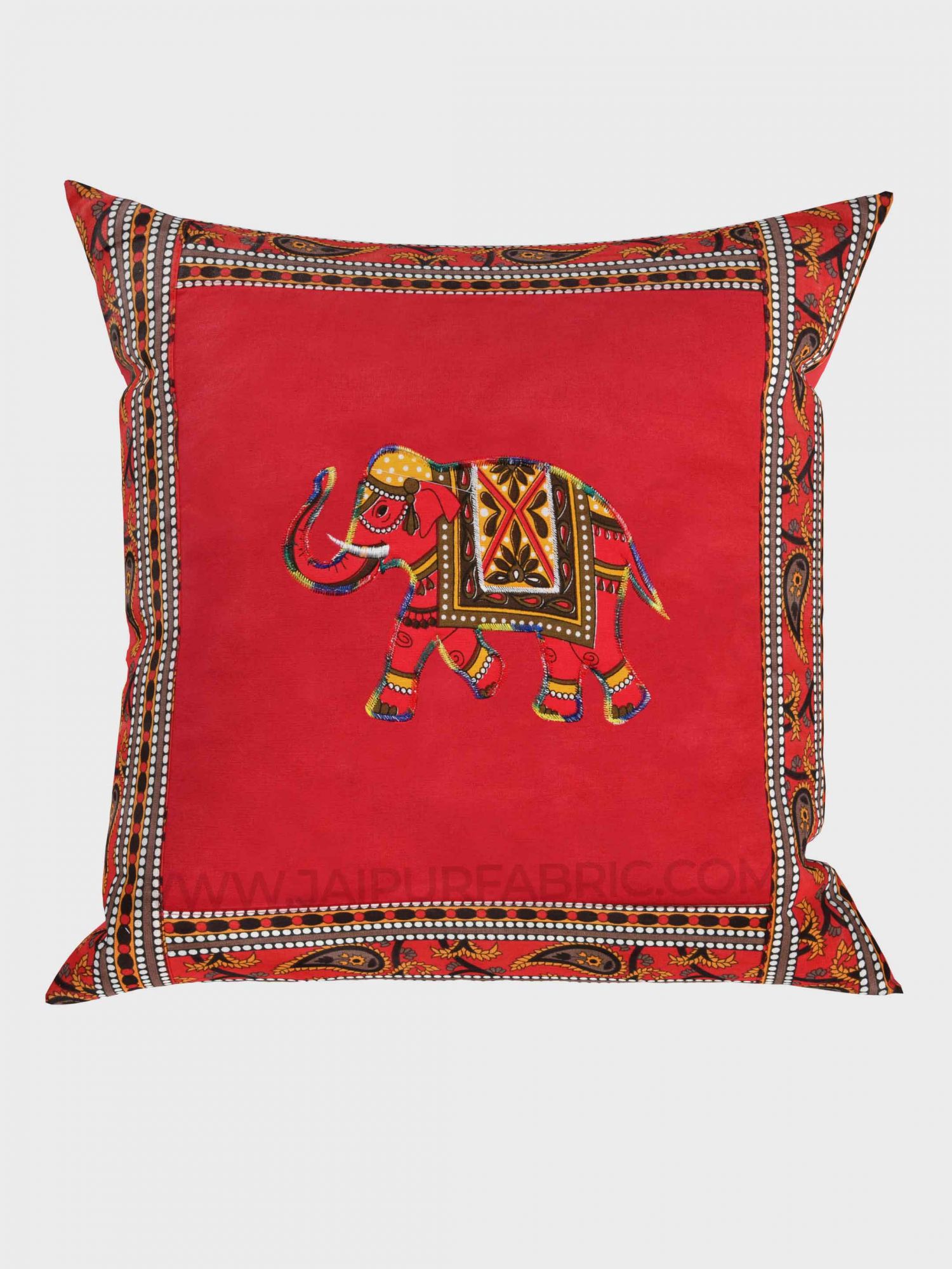 Applique Red Elephant Jaipuri Hand Made Embroidery Patch Work Cushion Cover