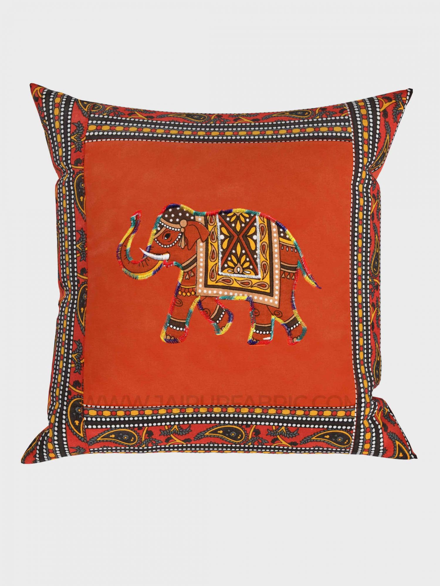 Applique Orange Elephant Jaipuri Hand Made Embroidery Patch Work Cushion Cover