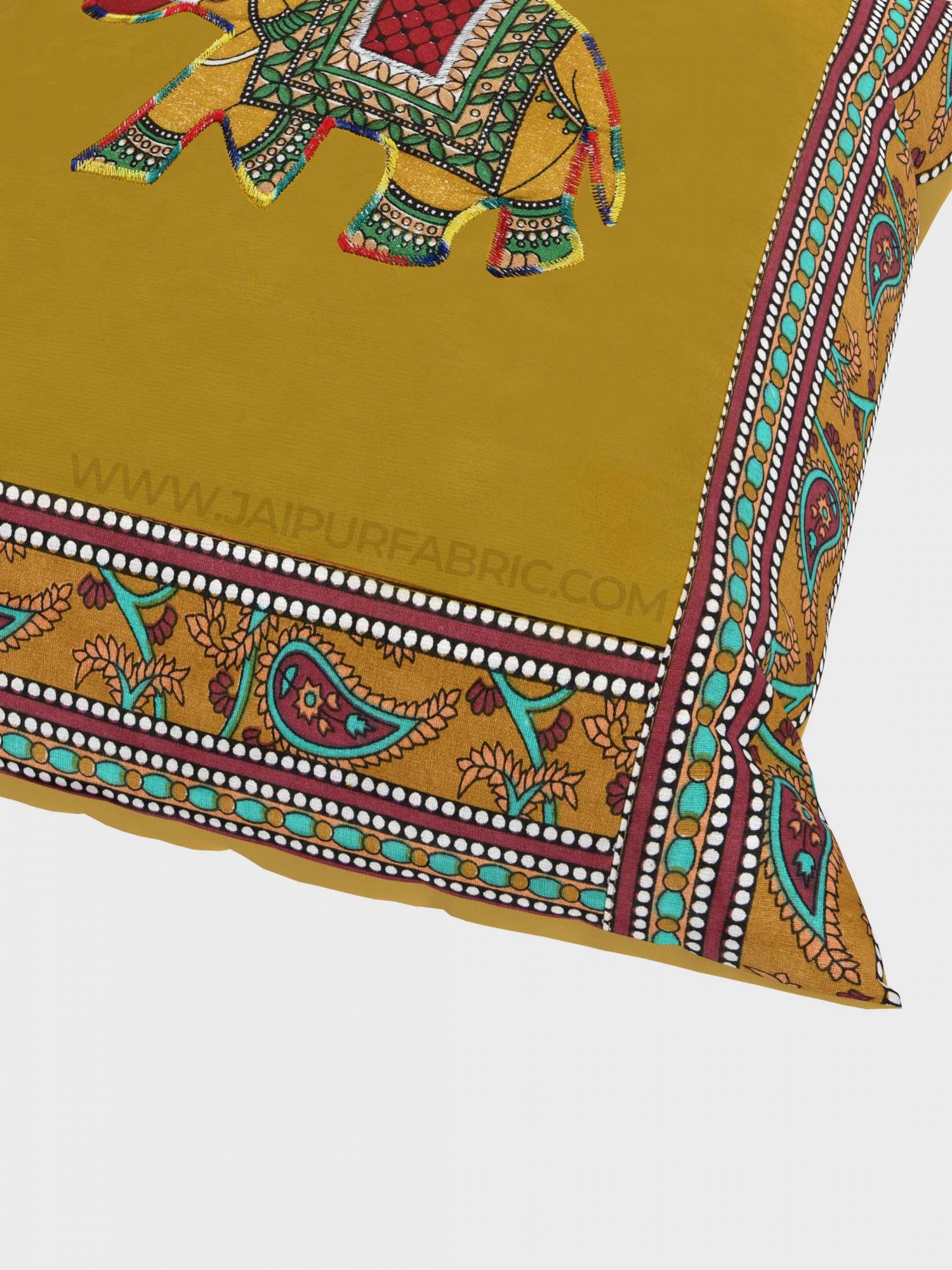 Applique Mehandi Green Elephant Jaipuri Hand Made Embroidery Patch Work Cushion Cover