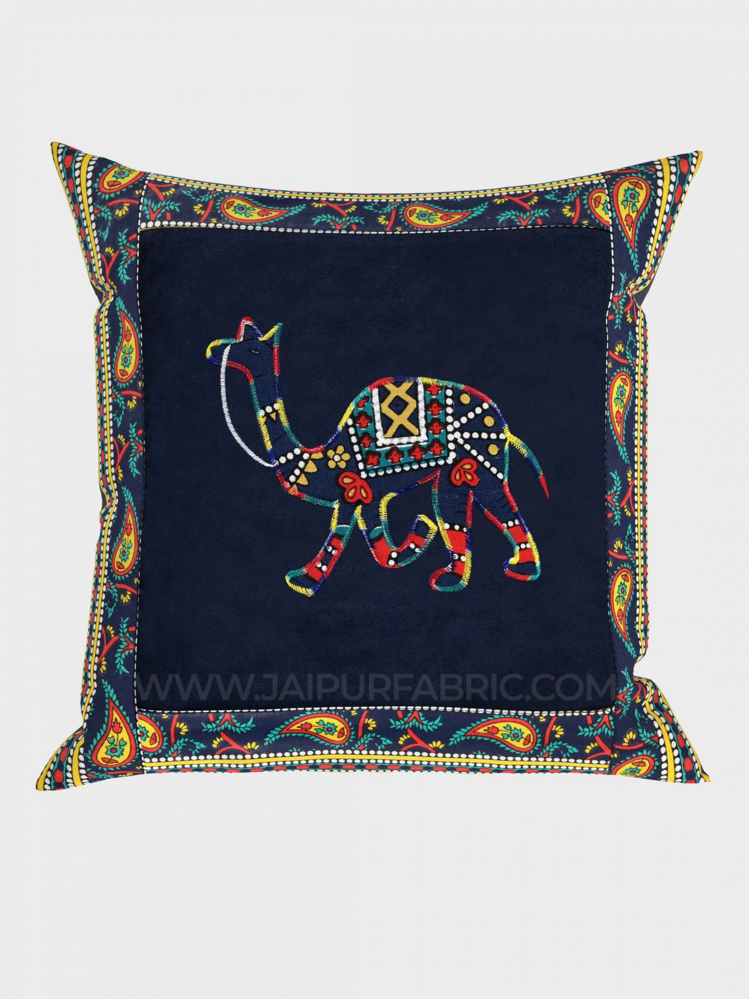 Applique Blue Camel Jaipuri Hand Made Embroidery Patch Work Cushion Cover