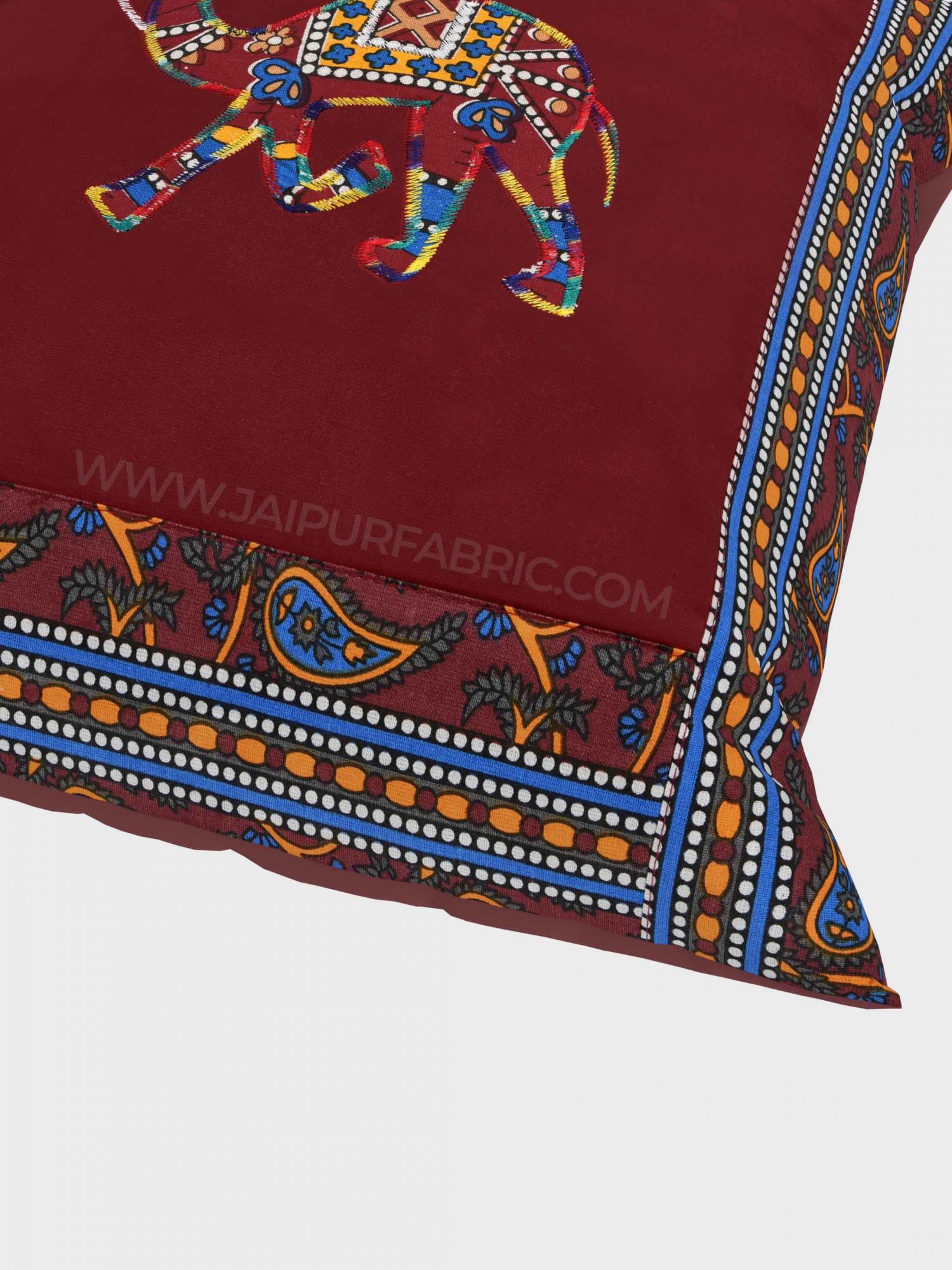 Applique Maroon Camel Jaipuri Hand Made Embroidery Patch Work Cushion Cover
