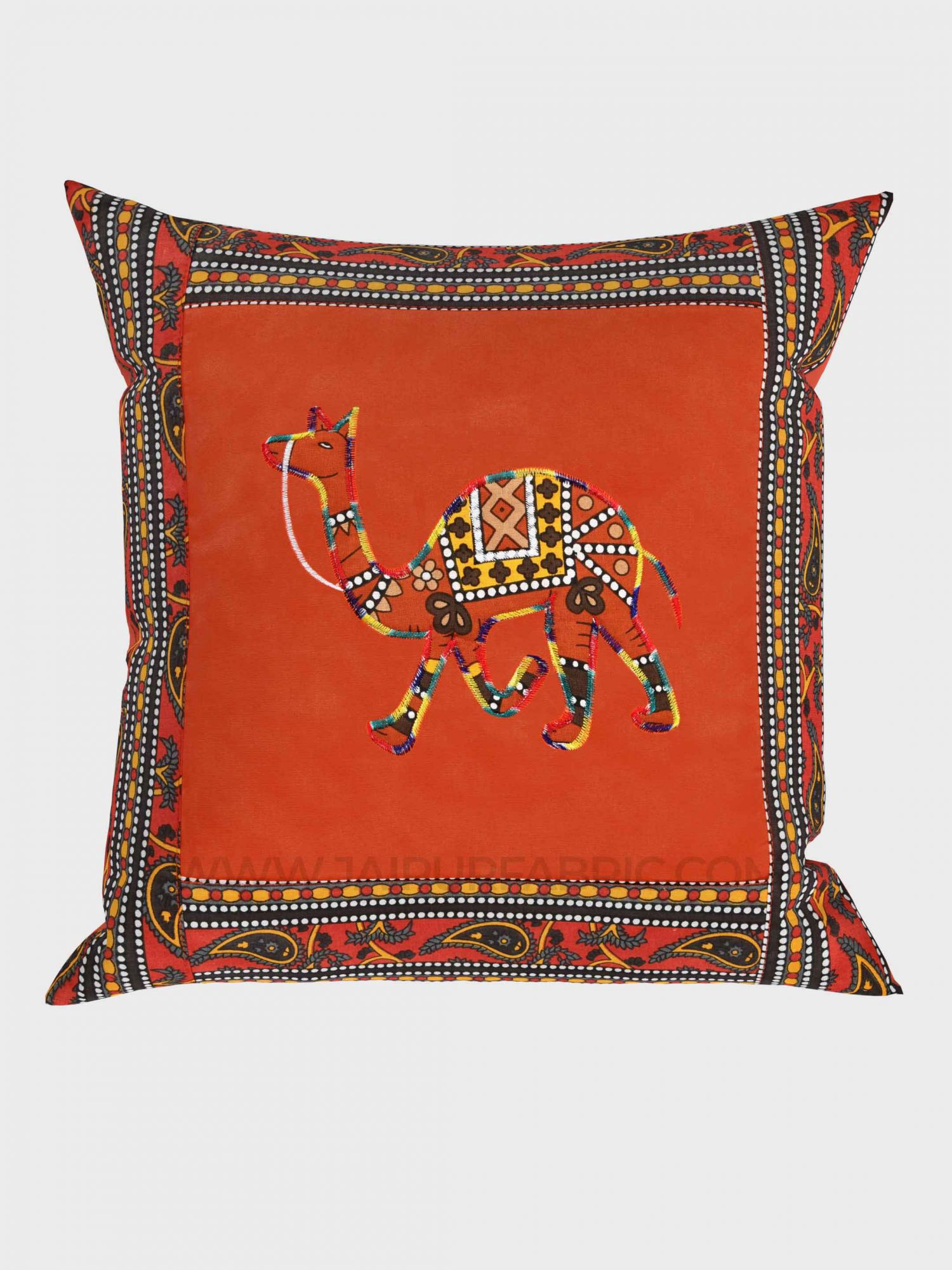 Applique Orange Camel Jaipuri Hand Made Embroidery Patch Work Cushion Cover