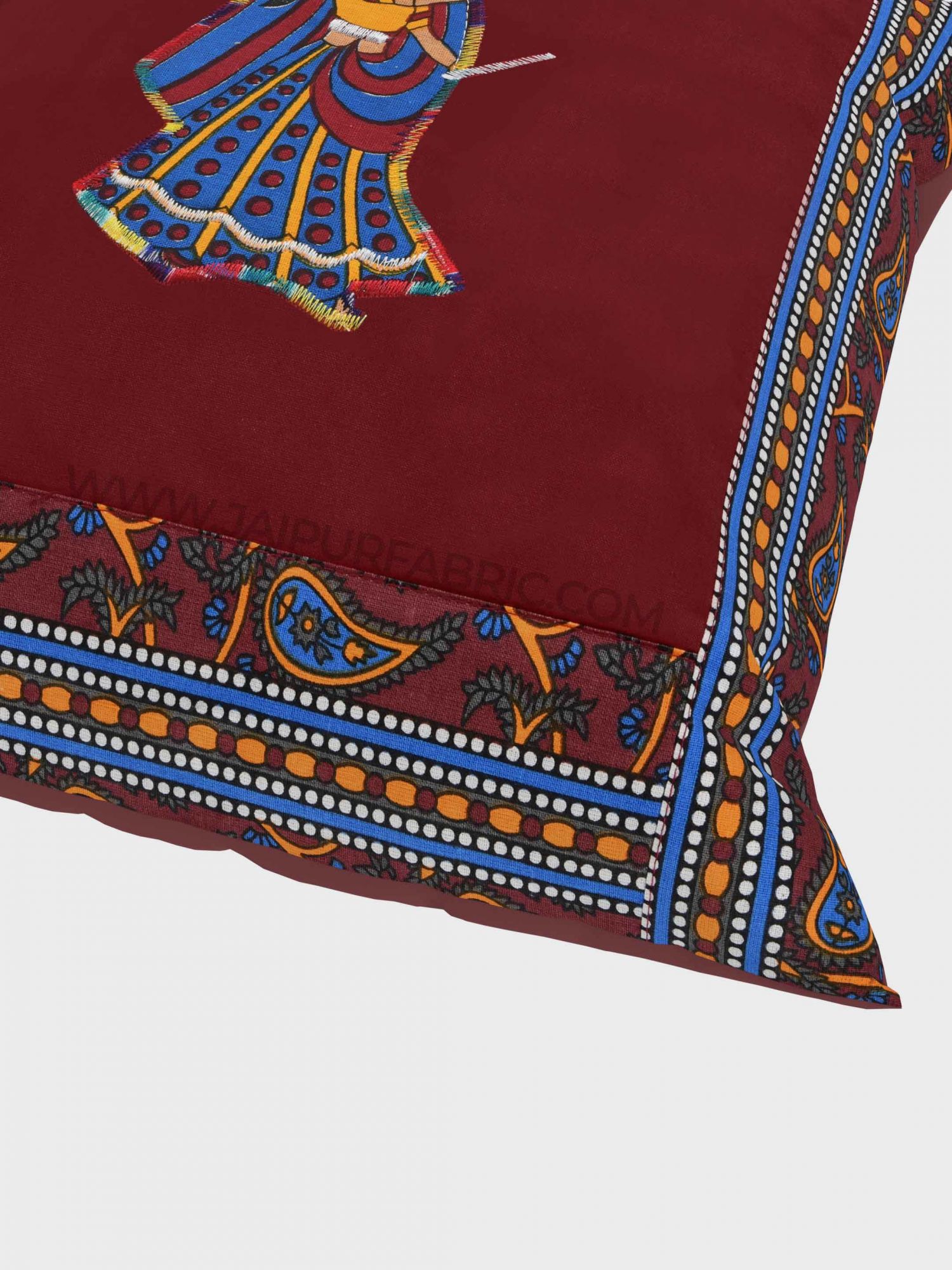 Applique Maroon Dandiya Jaipuri Hand Made Embroidery Patch Work Cushion Cover