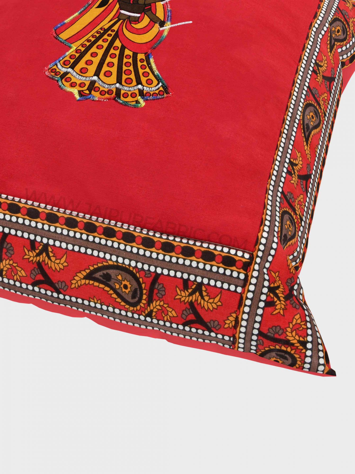 Applique Red Dandiya Jaipuri Hand Made Embroidery Patch Work Cushion Cover