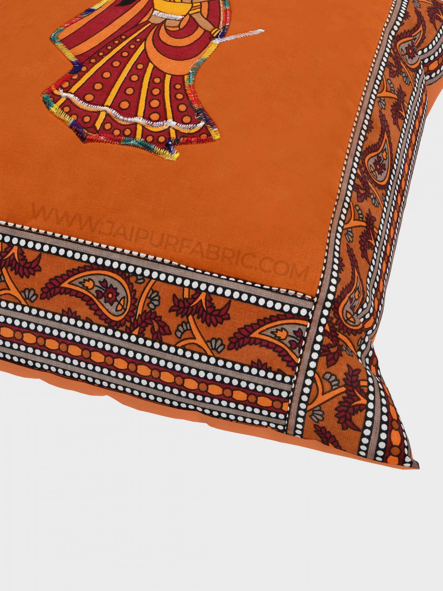 Applique Mustard Dandiya Jaipuri Hand Made Embroidery Patch Work Cushion Cover