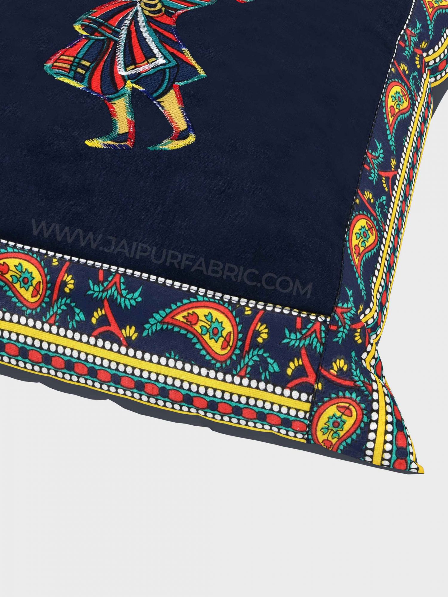 Applique Blue Chang Dance Jaipuri Hand Made Embroidery Patch Work Cushion Cover