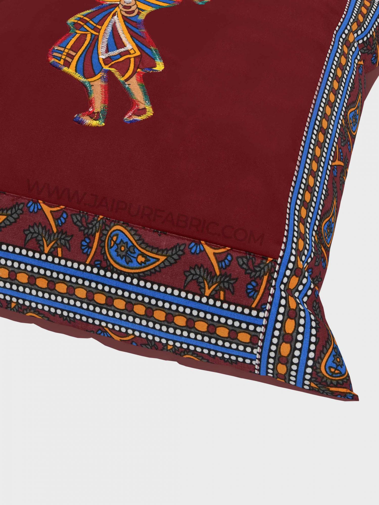 Applique Maroon Chang Dance Jaipuri Hand Made Embroidery Patch Work Cushion Cover