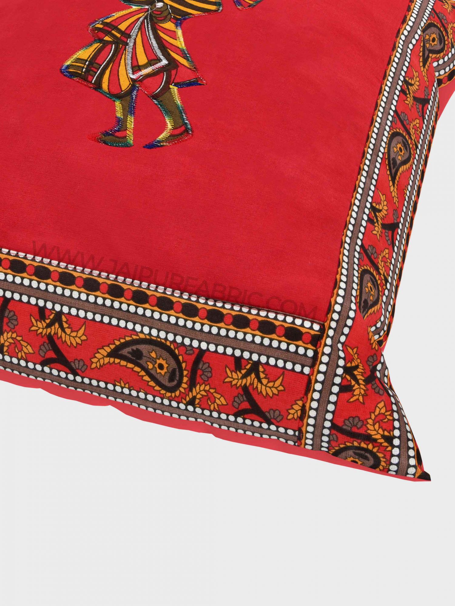 Applique Red Chang Dance Jaipuri Hand Made Embroidery Patch Work Cushion Cover