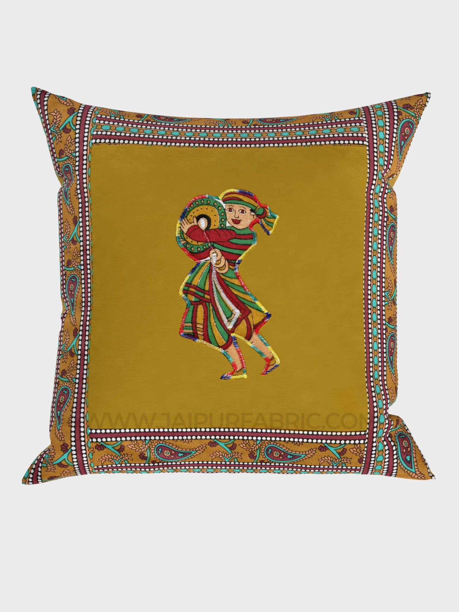 Applique Mehandi Green Chang Dance Jaipuri Hand Made Embroidery Patch Work Cushion Cover