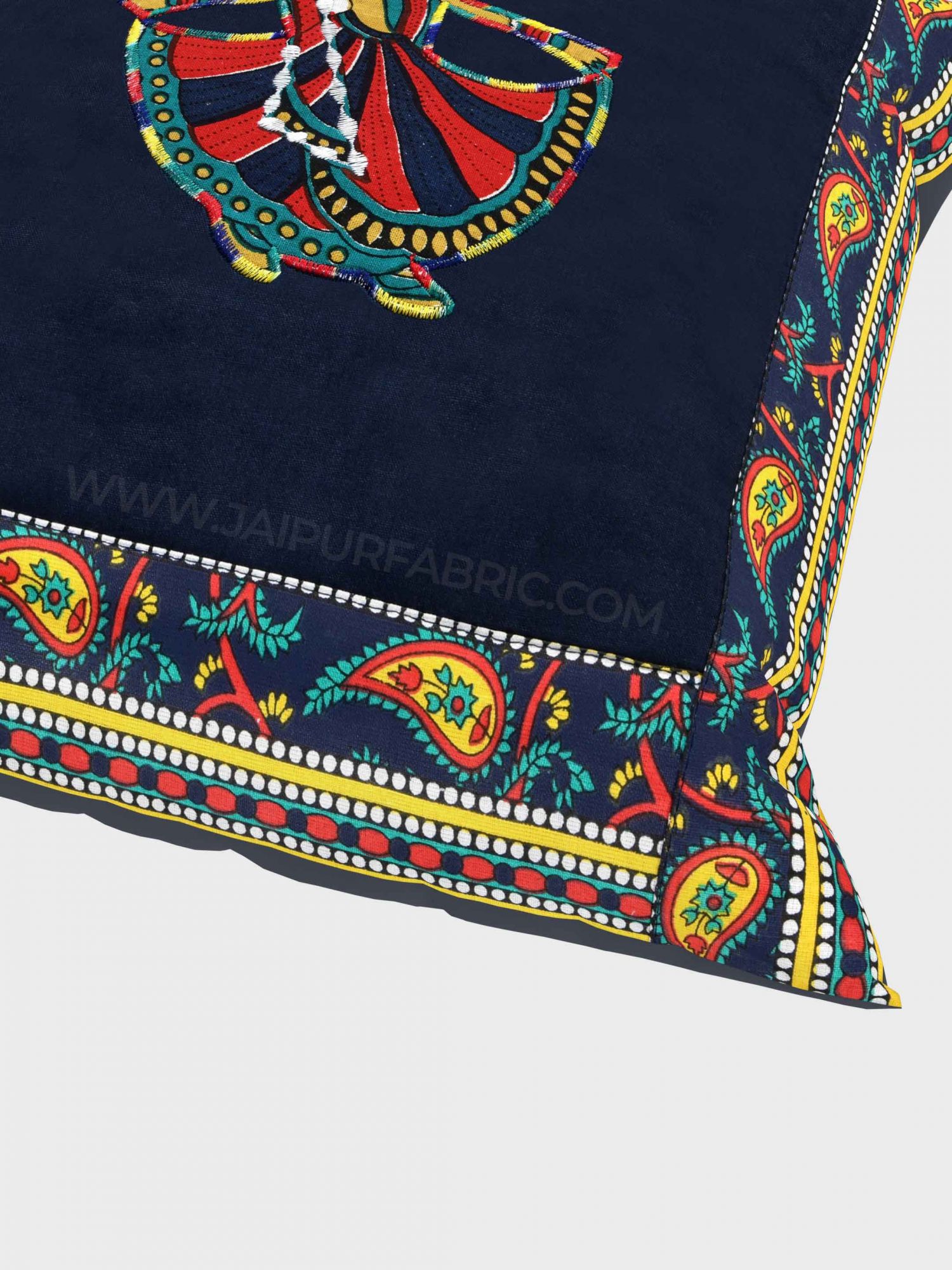 Applique Blue Gujri Jaipuri Hand Made Embroidery Patch Work Cushion Cover