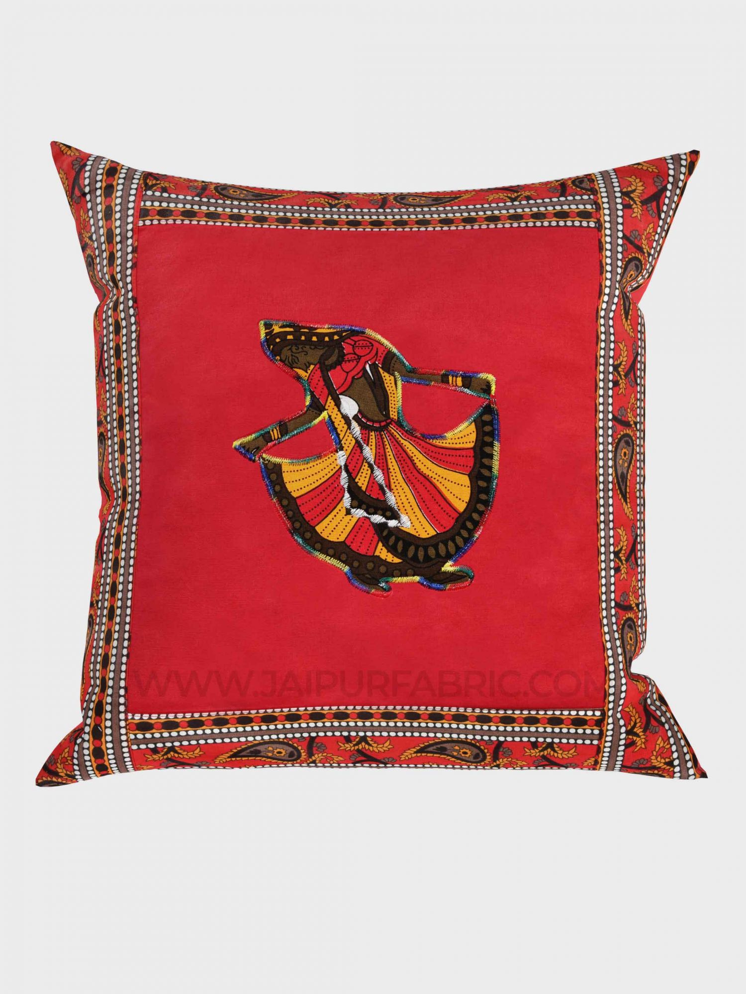 Applique Red Gujri Jaipuri Hand Made Embroidery Patch Work Cushion Cover