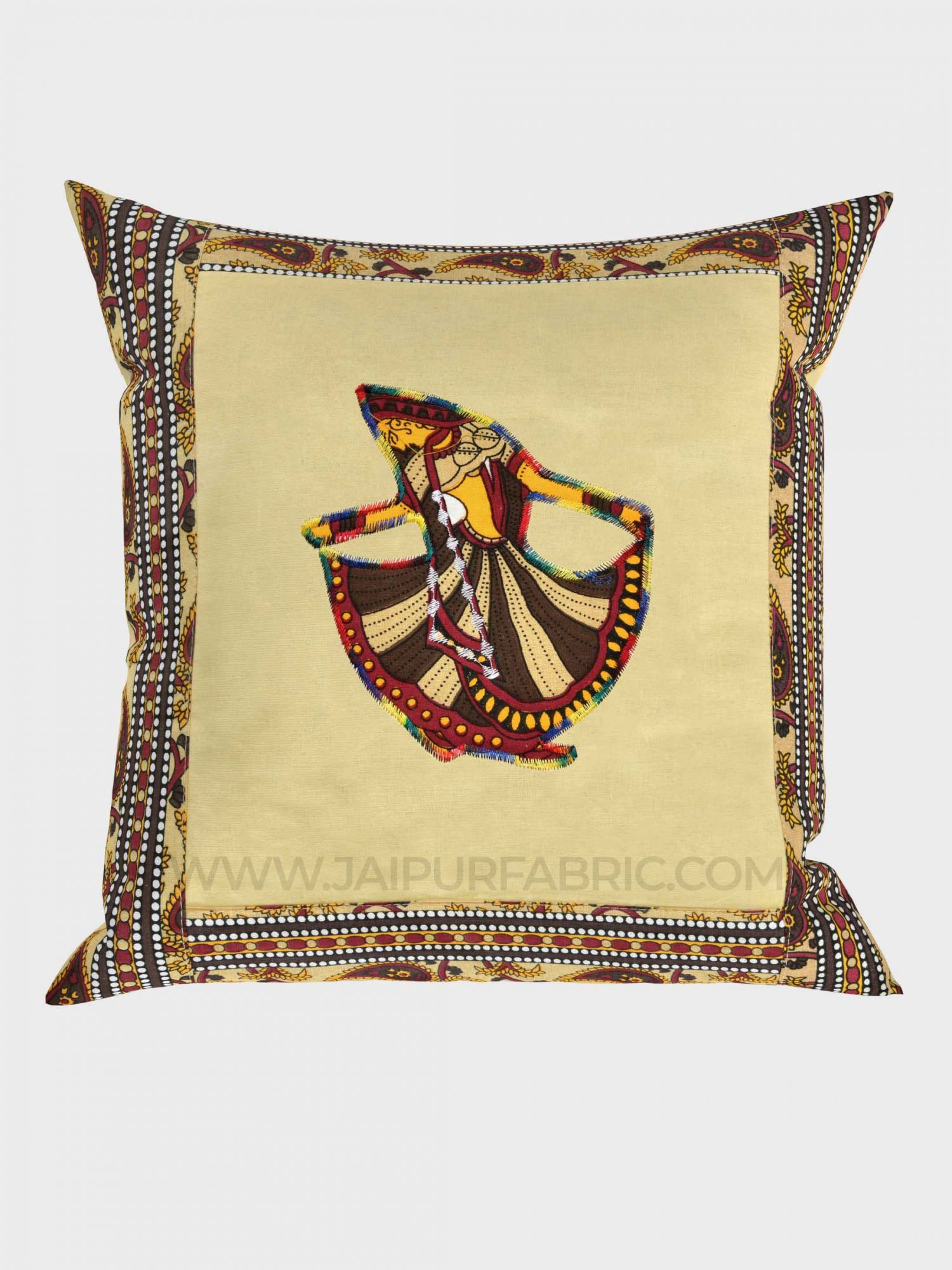 Applique Cream Gujri Jaipuri Hand Made Embroidery Patch Work Cushion Cover