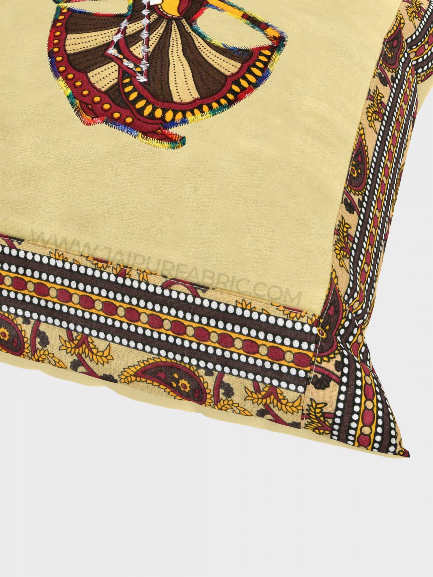 Applique Cream Gujri Jaipuri Hand Made Embroidery Patch Work Cushion Cover