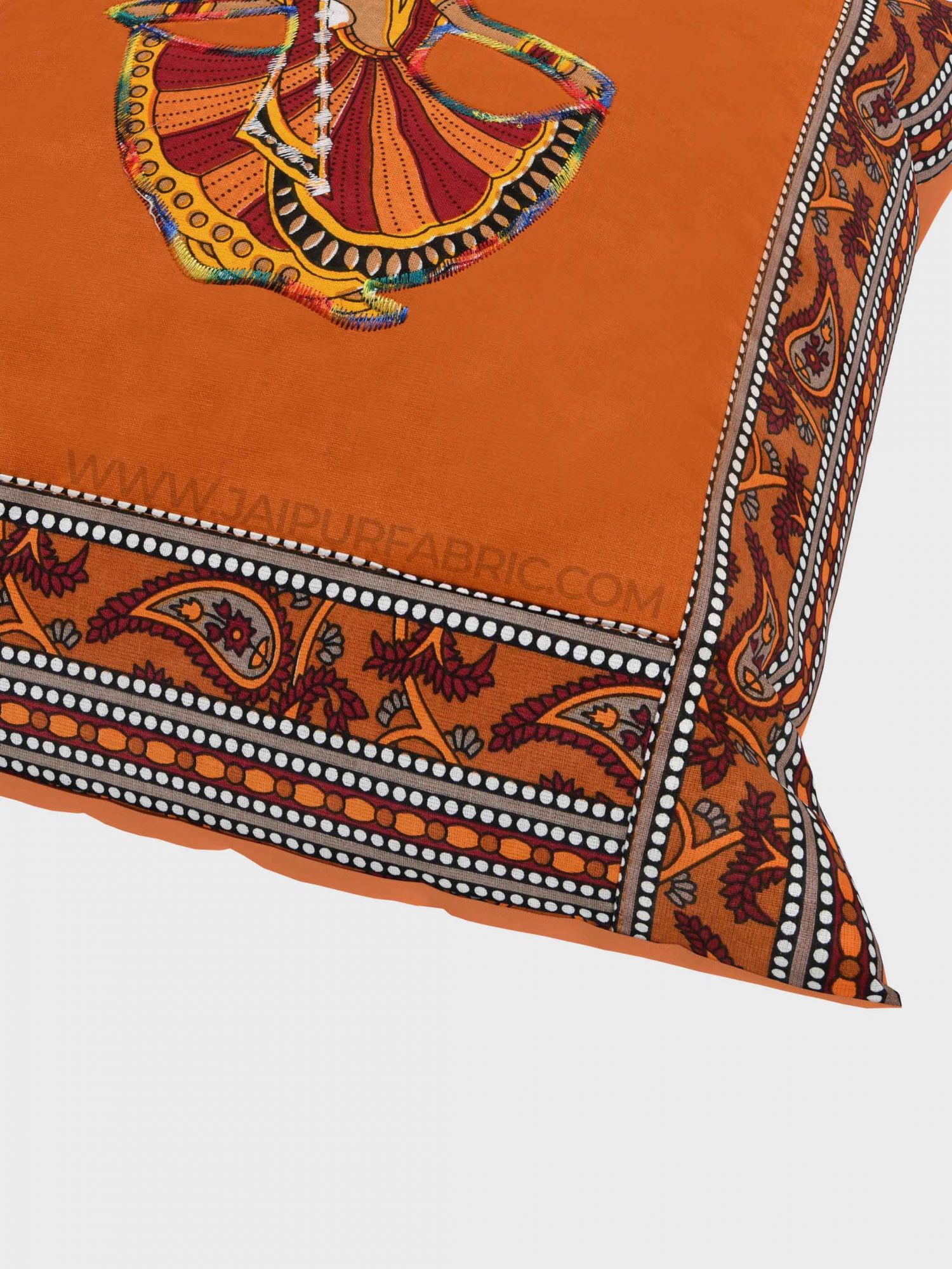 Applique Mustard Gujri Jaipuri Hand Made Embroidery Patch Work Cushion Cover