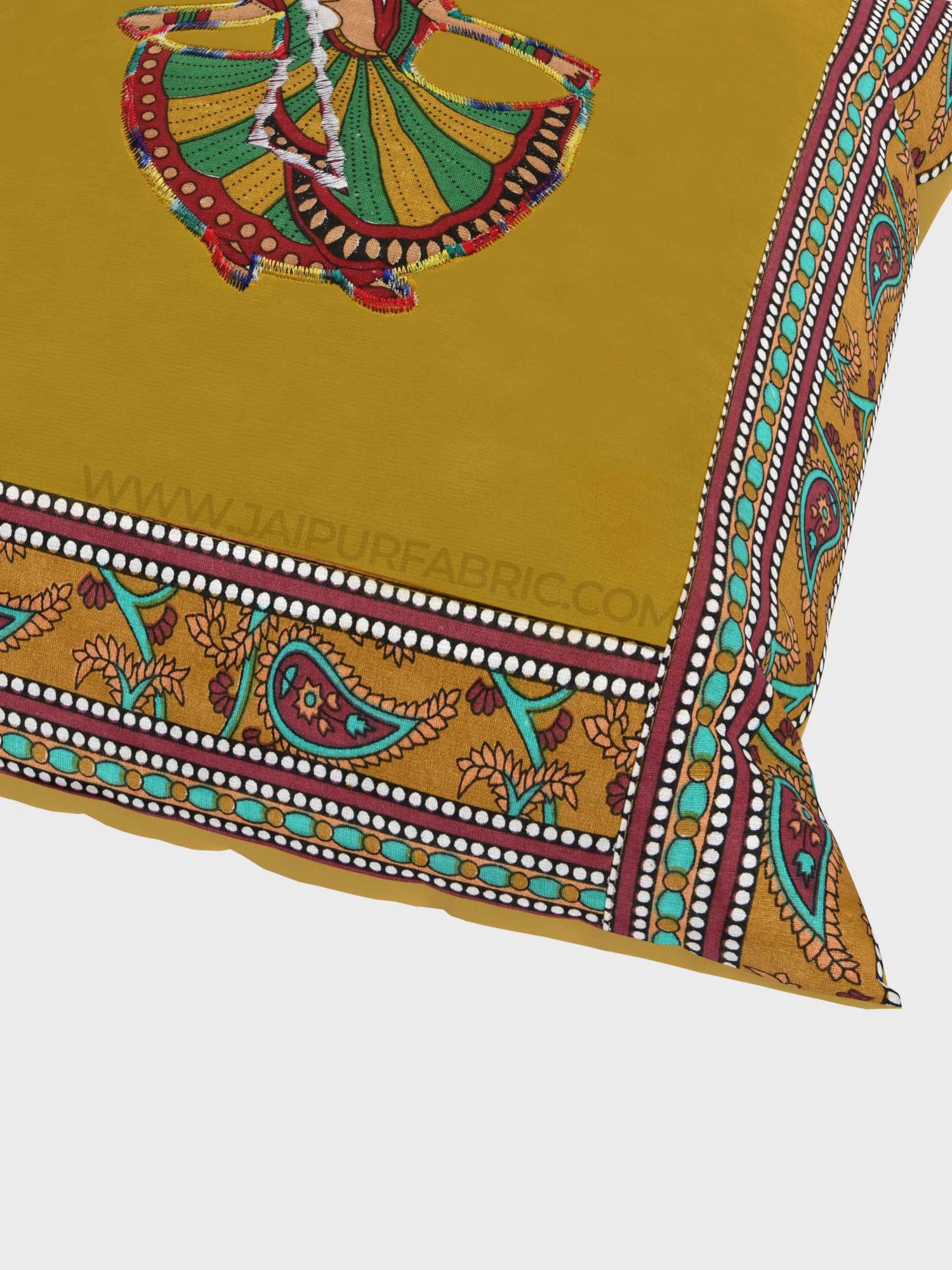 Applique Mehandi Green Gujri Jaipuri Hand Made Embroidery Patch Work Cushion Cover