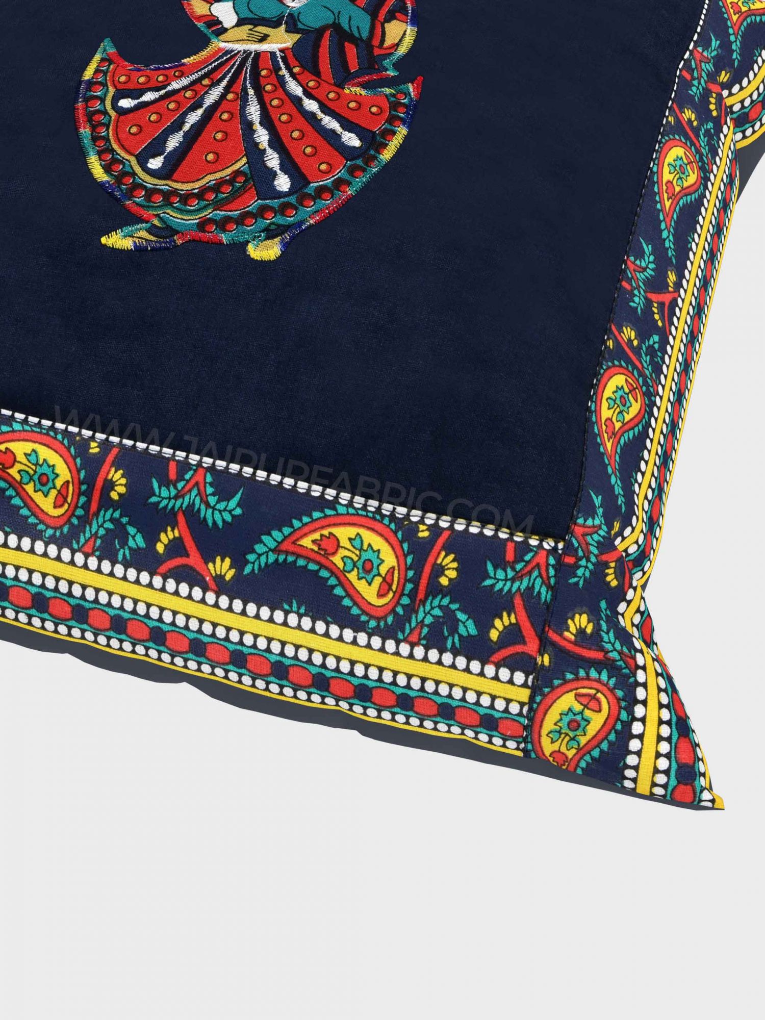 Applique Blue Rajasthani Dance Jaipuri Hand Made Embroidery Patch Work Cushion Cover