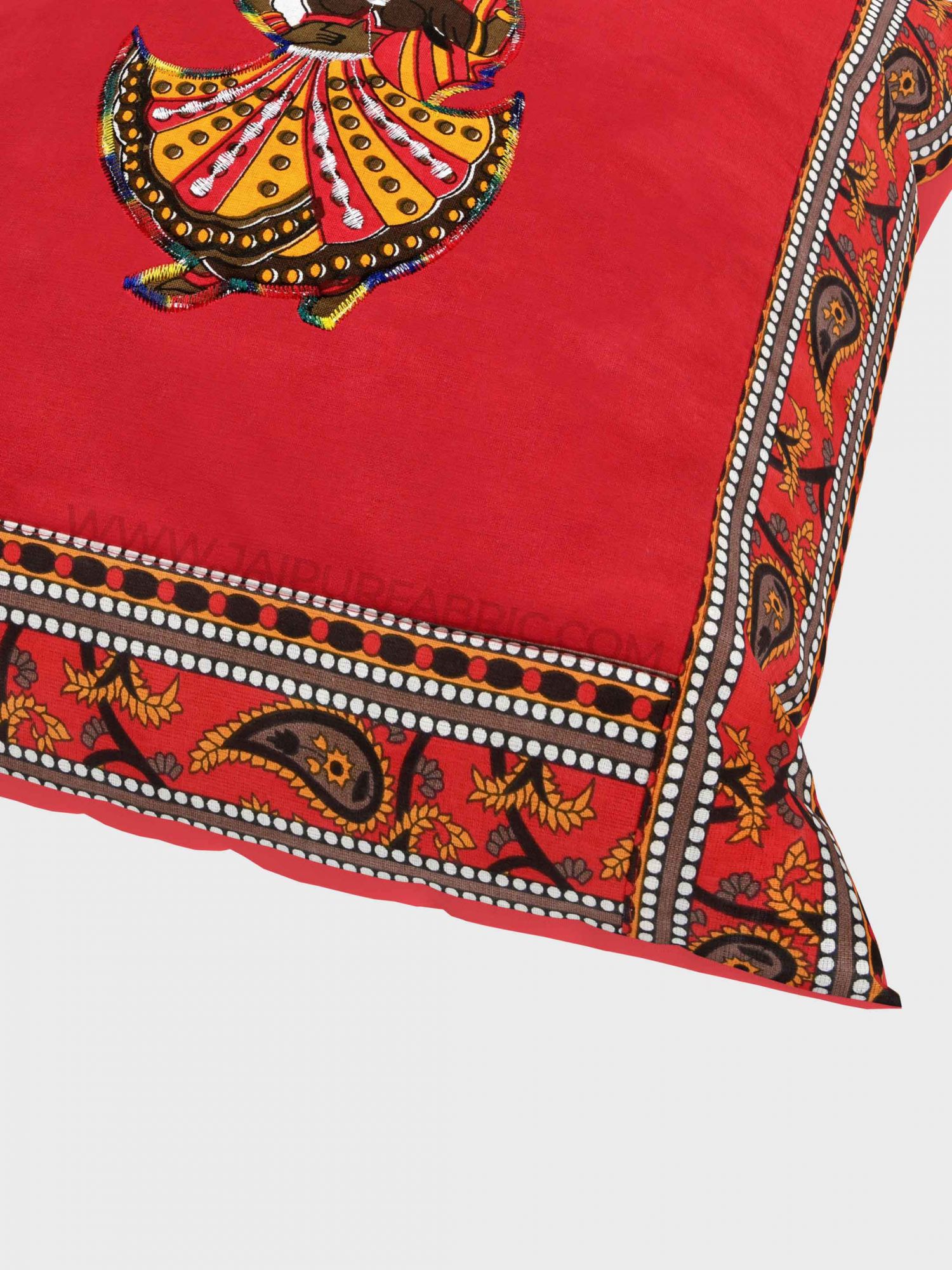 Applique Red Rajasthani Dance Jaipuri Hand Made Embroidery Patch Work Cushion Cover