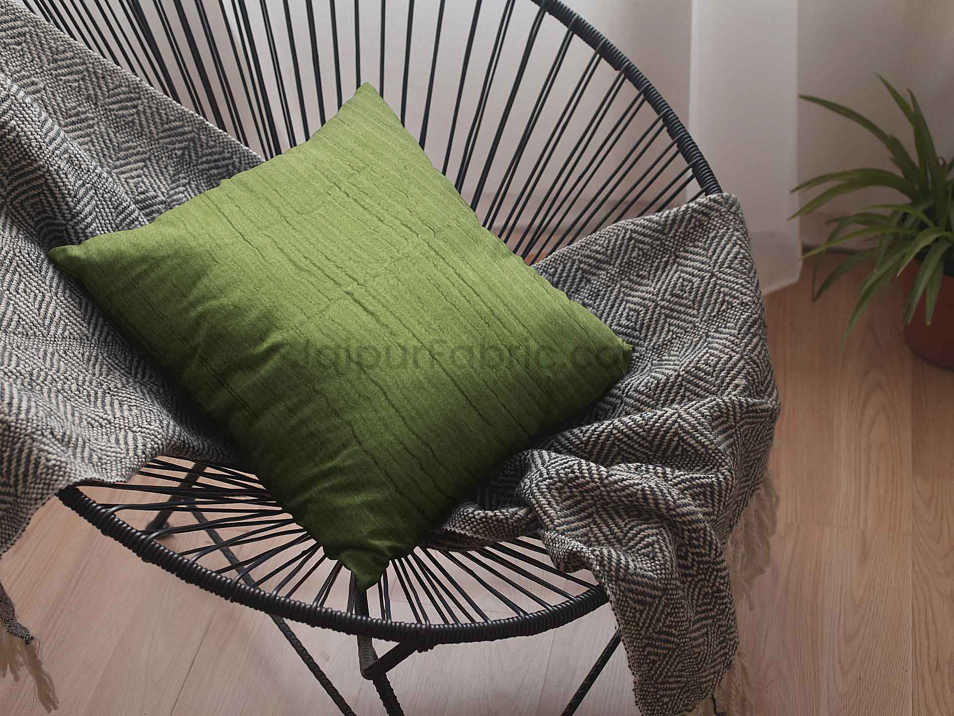 Green Quilted Cotton Cushion Cover