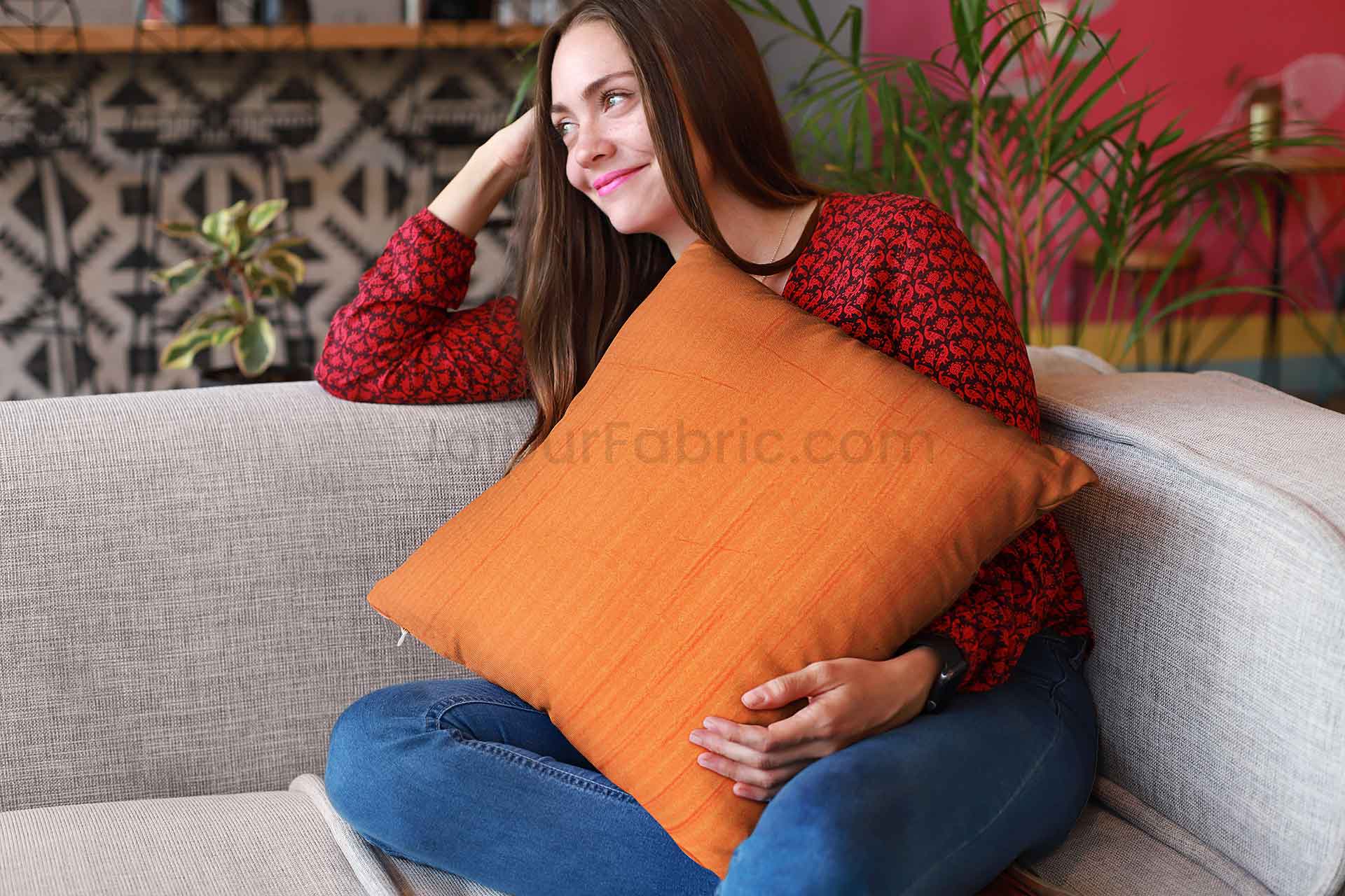Orange Quilted Cotton Cushion Cover