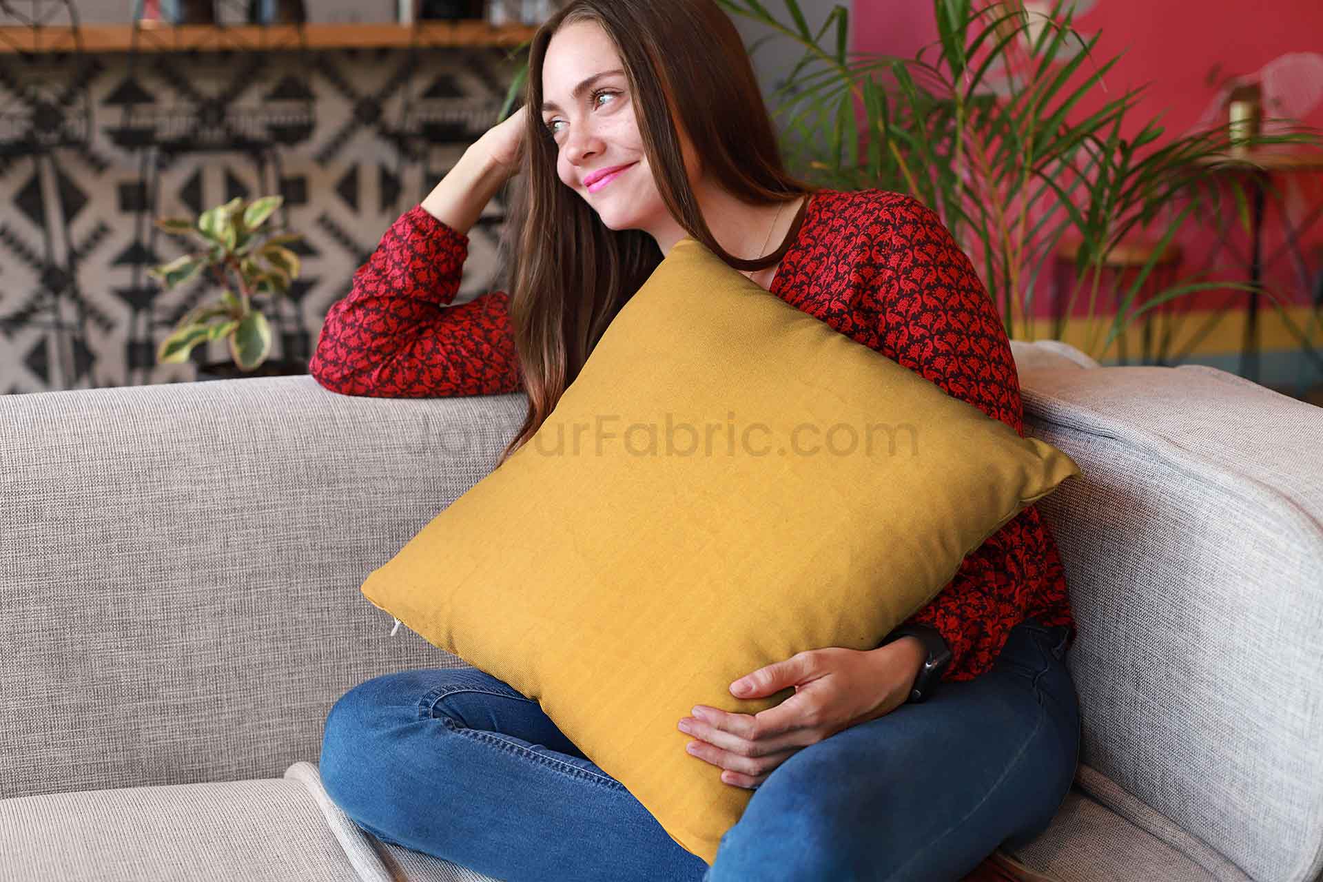 Yellow Quilted Cotton Cushion Cover