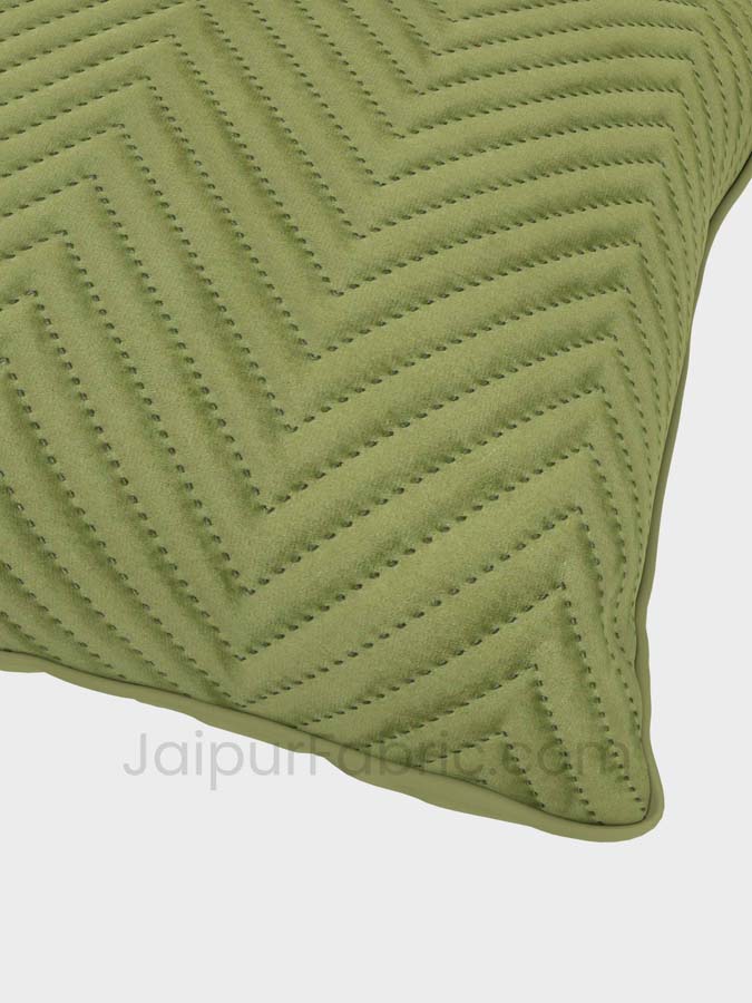 Green Herringbone Pattern Cotton Cushion Cover