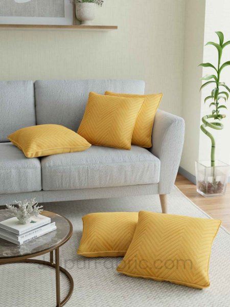 Yellow Herringbone Pattern  Cotton Cushion Cover