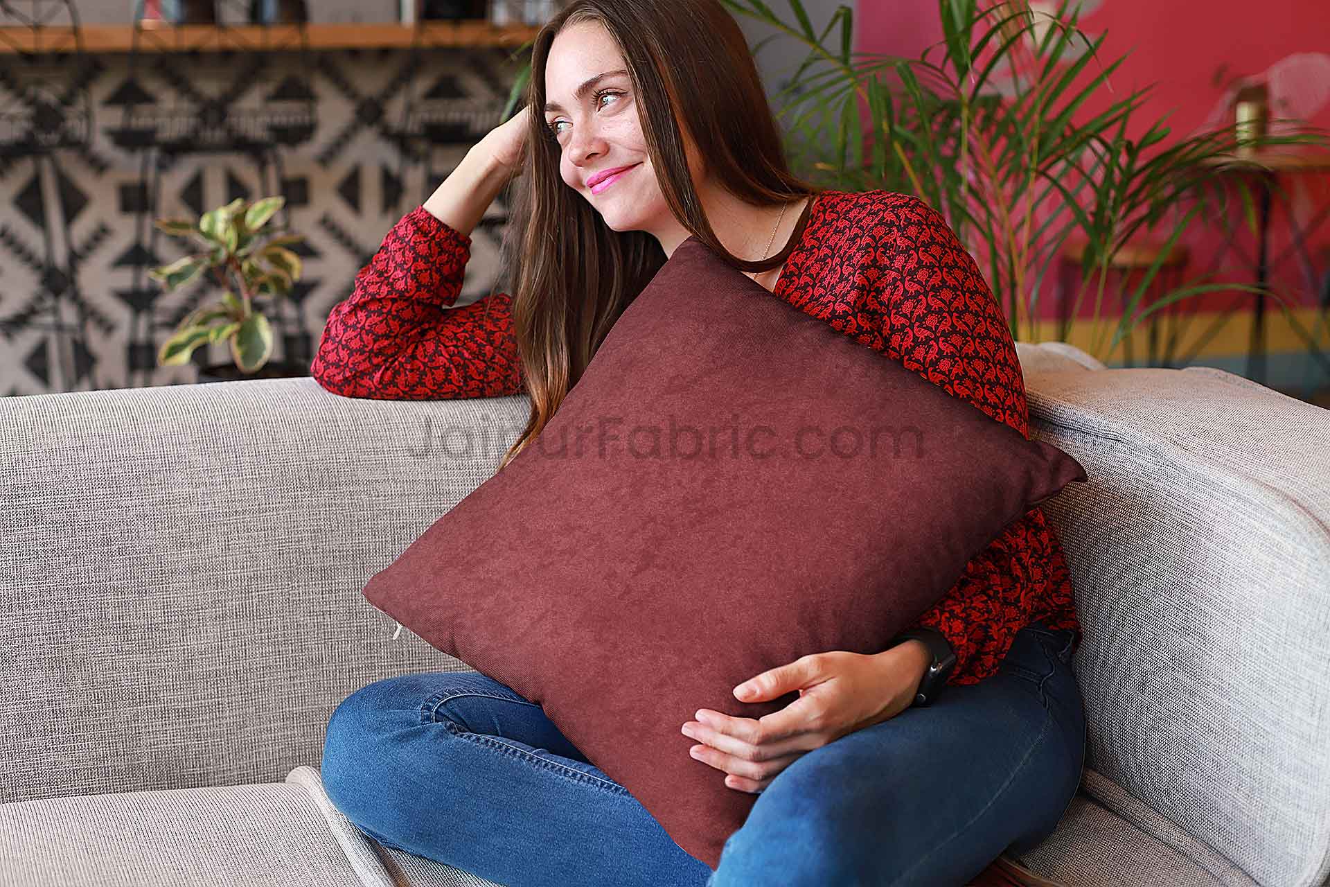 Maroon Decorative Super Soft Velvet Cushion Cover