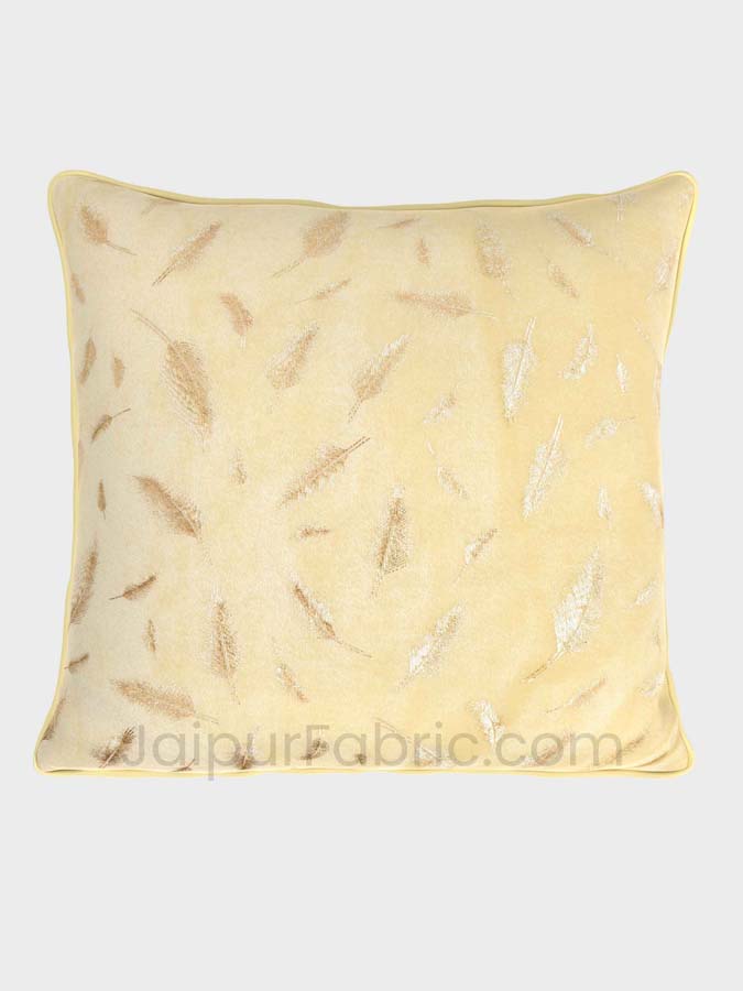 Ivory Gold Feather Leaf Print Cushion Cover